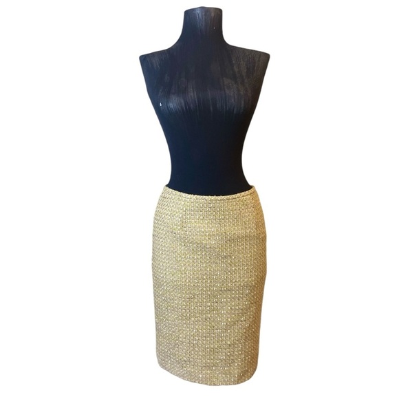 Vintage Calvin Klein Yellow Cream Tweed Pencil Skirt 2P - Picture 4 of 16